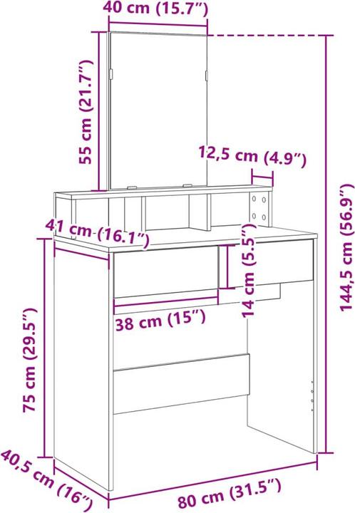 Produktbild vidaXL Schminktisch (80 x 41 x 144.50 cm)