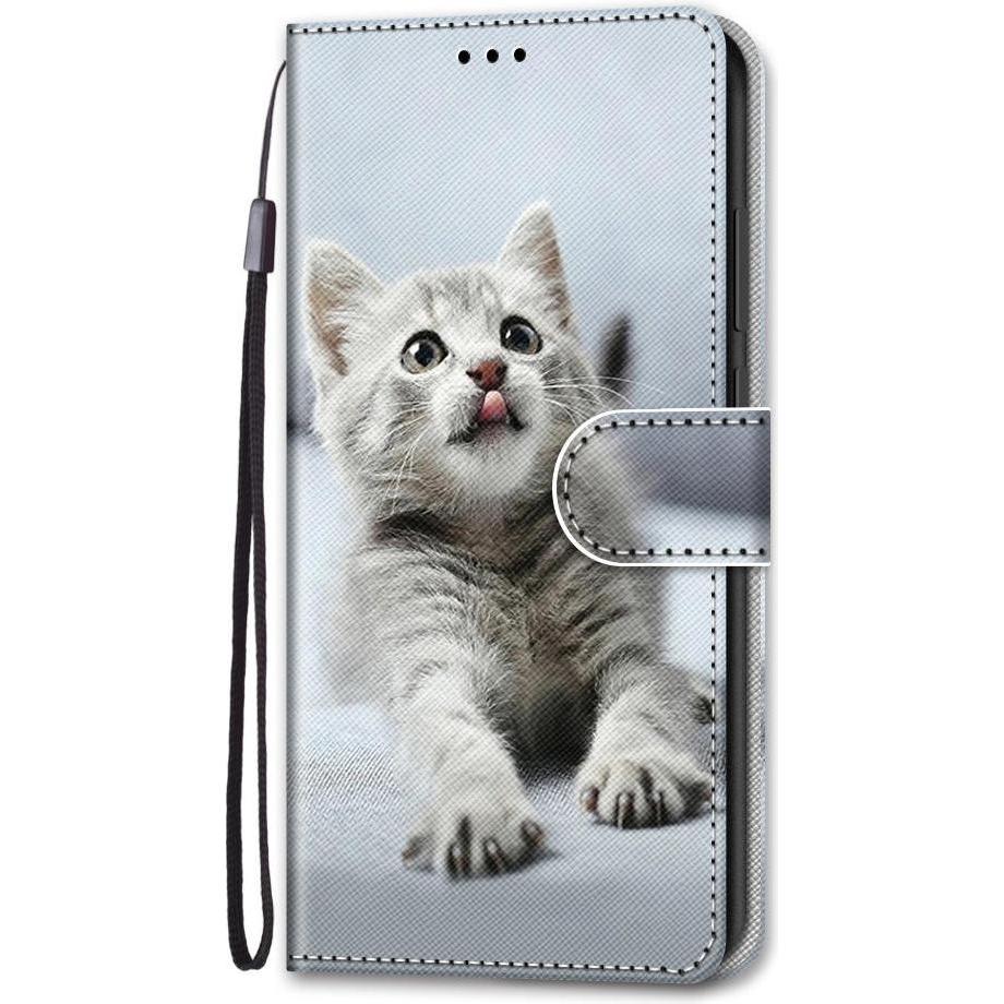Cover-Discount iPhone 13 Pro - Lederetui Hülle Kitten (Apple iPhone 13 Pro), Smartphone Hülle, Grau
