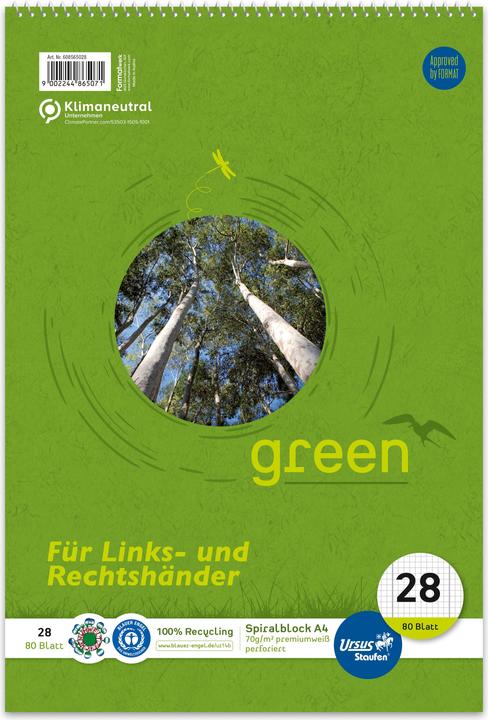 Actual product image Ursus Notepad Green Paper size: DIN A4 Ruling style: squared (A4, Checked, Soft cover)