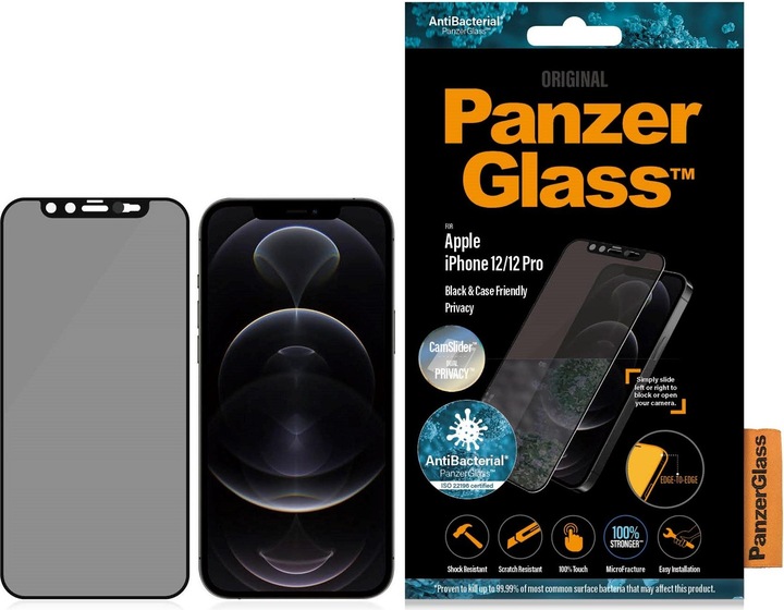 Actual product image PanzerGlass Case Friendly Black AB Privacy (1 Piece, Apple iPhone 12, Realme 12 Pro+)