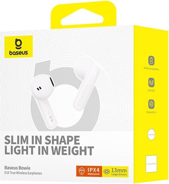 Actual product image Baseus Bowie E16 Kopfhörer True Wireless Earphones im Ohr Anrufe/Musik USB Typ-C Bluetooth Weiss (6 h, Wireless)
