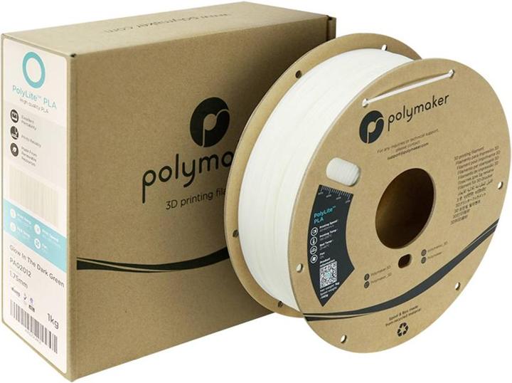 Produktbild Polymaker PolyLite PLA Glow in the Dark Green 1.75mm 1kg (PLA, 1.75 mm, 1000 g, Grün)