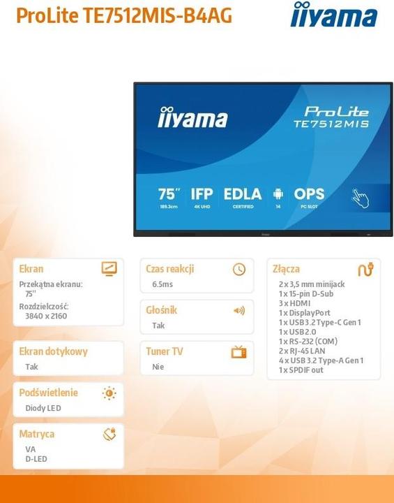 Produktbild iiyama 75" iiWare13E, Android 14, EDLA/non-EDL (3840 x 2160 Pixel, 75")