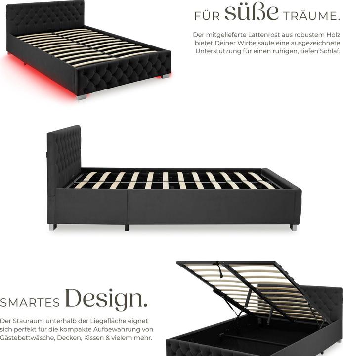 Actual product image tectake Ottoman Bed with LED strips & storage (140 x 200 cm)