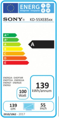 Etichetta energetica Sony Kd-55xe8505 (55", LCD, 4K, 2017)
