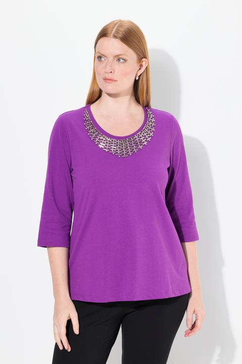 Produktbild Ulla Popken Shirt, Collier-Verzierung, Classic, Rundhals, 3/4-Arm (42, 44)