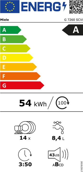 Energy Label Miele G 7260 SCVi Vollintegrierter Geschirrspüler Edelstahl 12338140