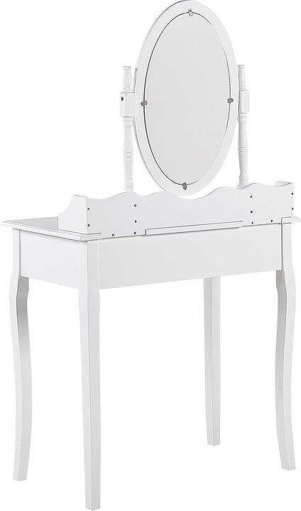 Produktbild Beliani Schminktisch mit ovalem Spiegel Hocker 1 Schublade weiss SOLEIL (39 x 30 x 47 cm)
