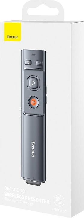 Actual product image Baseus Orange Dot Wireless Presenter (Red Laser)(Charging) Grey