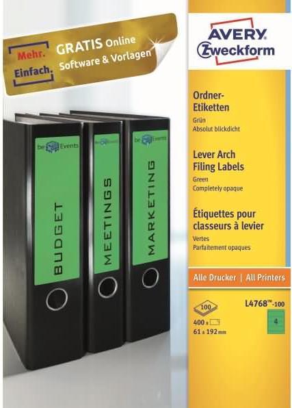 Actual product image Avery L4768 Grün 61 x 192 mm 400 Stck. (100 Bows x 4) Deed labels