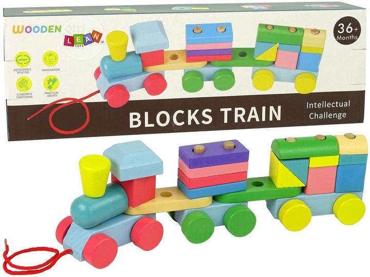 Actual product image Lean Toys Lean Cars wooden blocks, train, wheels, wagons, figures