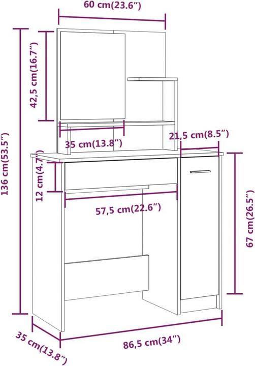 Image du produit vidaXL Nyomi (86.50 x 35 x 136 cm)