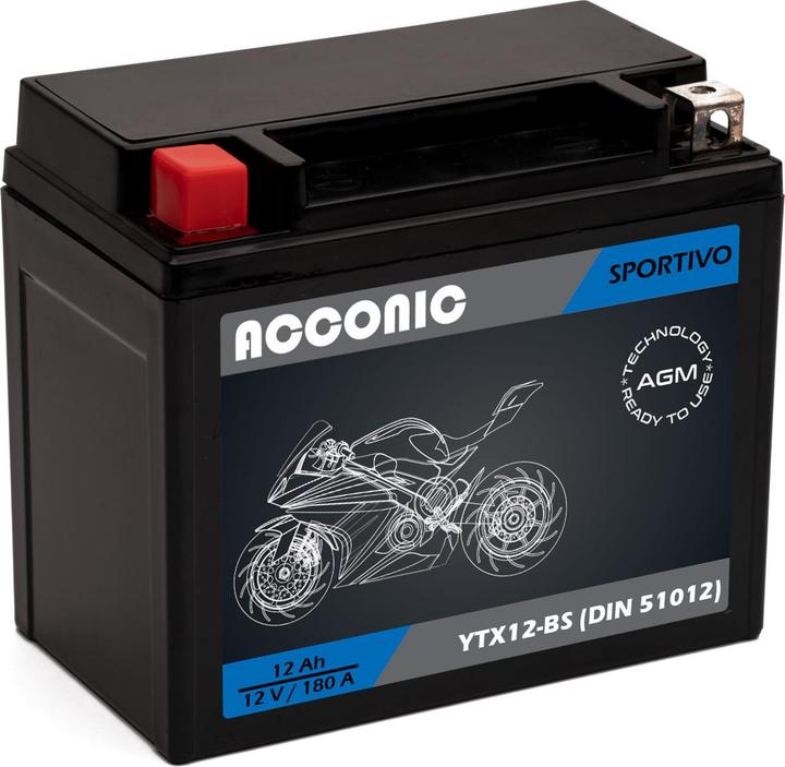 Produktbild Acconic Sportivo AGM YTX12-BS Motorradbatterie 12Ah 12V (DIN 51012) (12 V, 12 Ah)