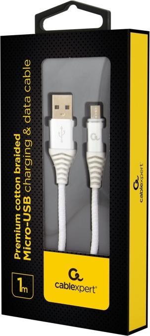 Produktbild Gembird CC-USB2B-AMMBM-1M-BW2 USB Kabel USB 2.0 Micro-USB B USB A Silber (1 m, USB 2.0)