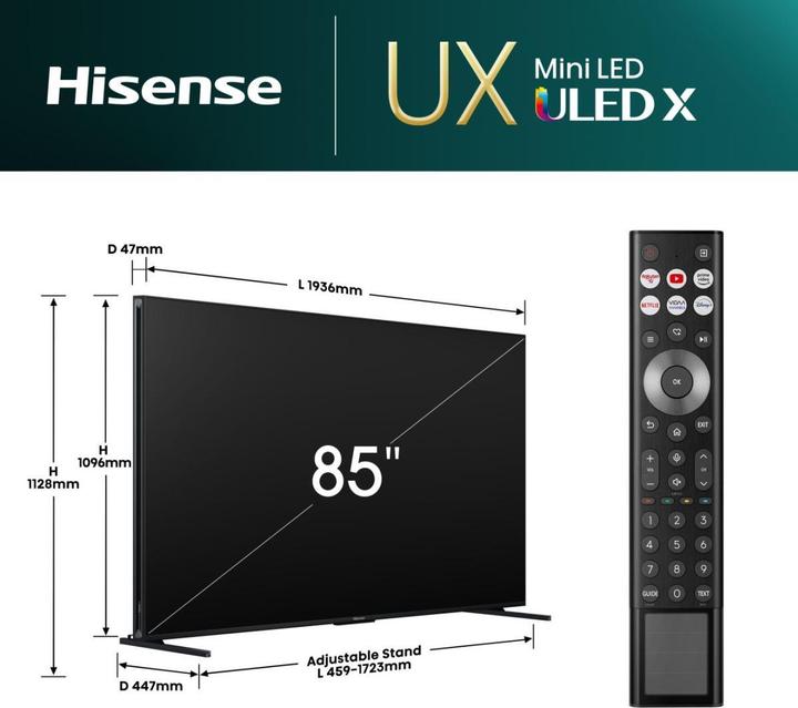 Image du produit Hisense TV 85UXNQ (215 cm (85 pouces), noir, UltraHD/4K, triple tuner, AMD Free-Sync, dalle 120Hz) (85", LED, 4K, FR)