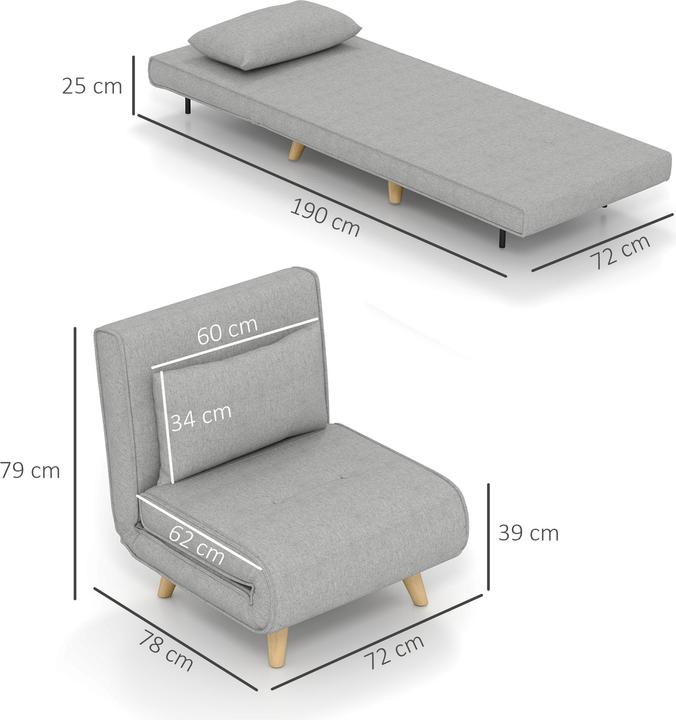 Produktbild Homcom Schlafsessel Polyester, Stahl Hellgrau
