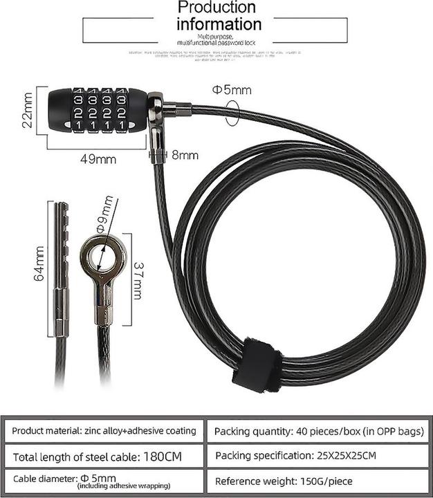 Actual product image Mobygo Kabelschloss EasyPass (180 cm)