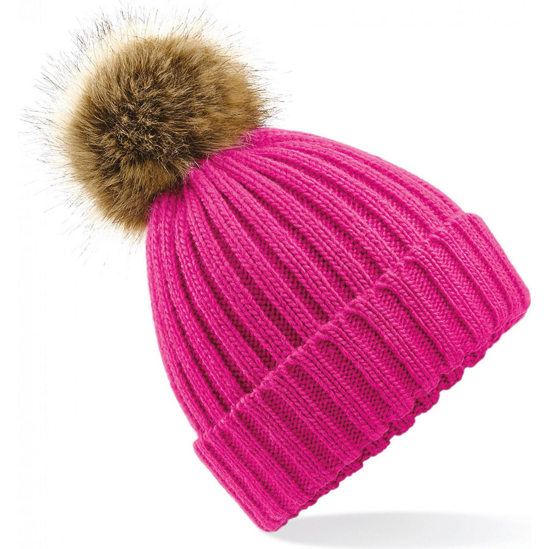 Beechfield, Damen, Mütze, Schal mit Kunstfell-Pompon für Frauen, Rosa