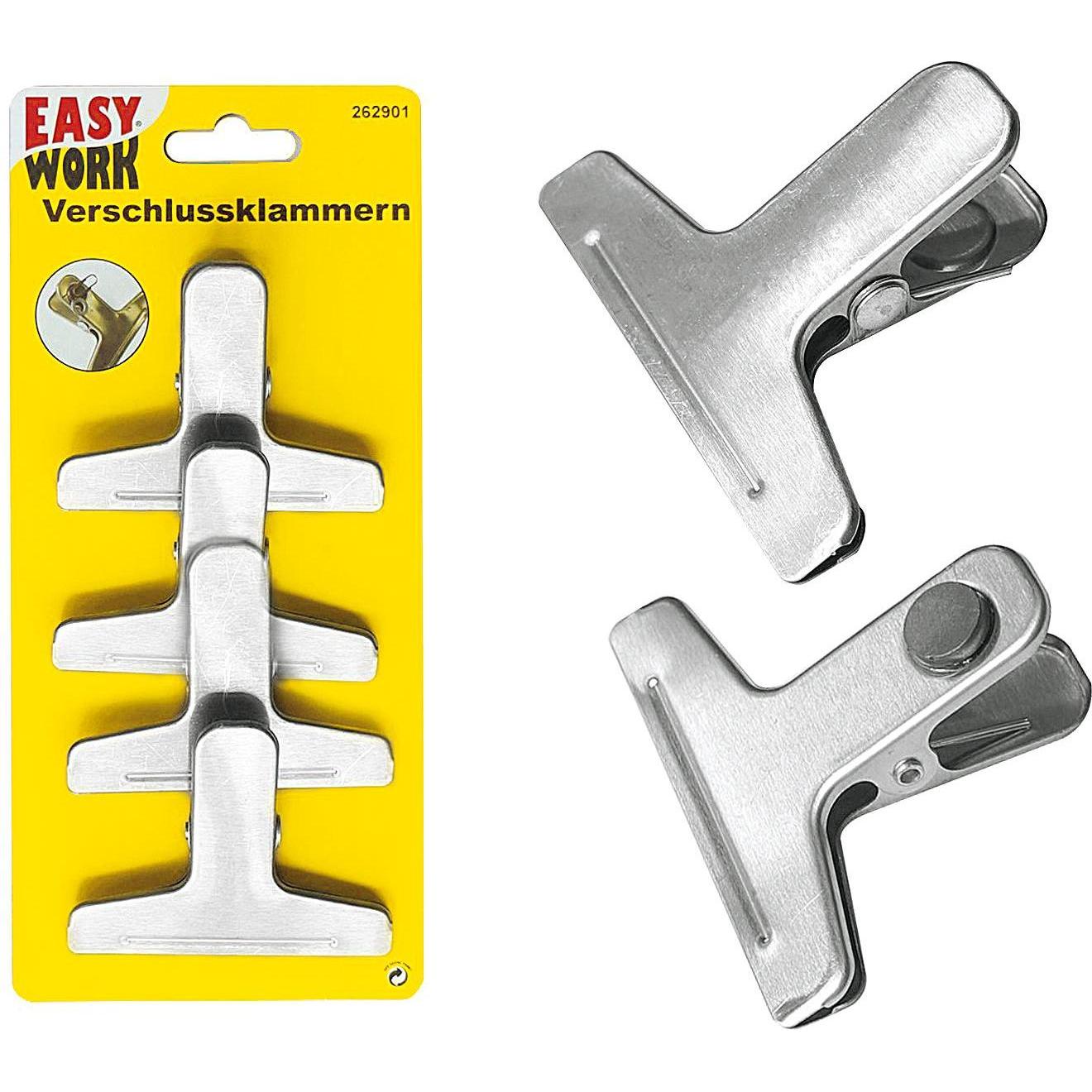 6x Easy Work Verschlussklammern, Lebensmittelverpackung, Silber