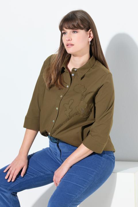 Produktbild Ulla Popken Hemdbluse, Blüten, Hemdkragen, 3/4-Arm (60)