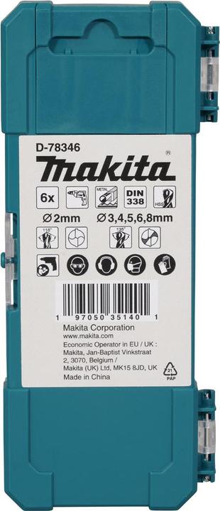 Immagine prodotto Makita D-78346 Set di punte per metallo HSS-GS, 6 pezzi (2,0 - 8,0 mm)