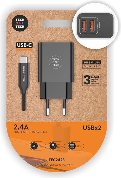 Produktbild Tech One Tech Wandladegerät Tec2423 Schwarz (2 Ports)