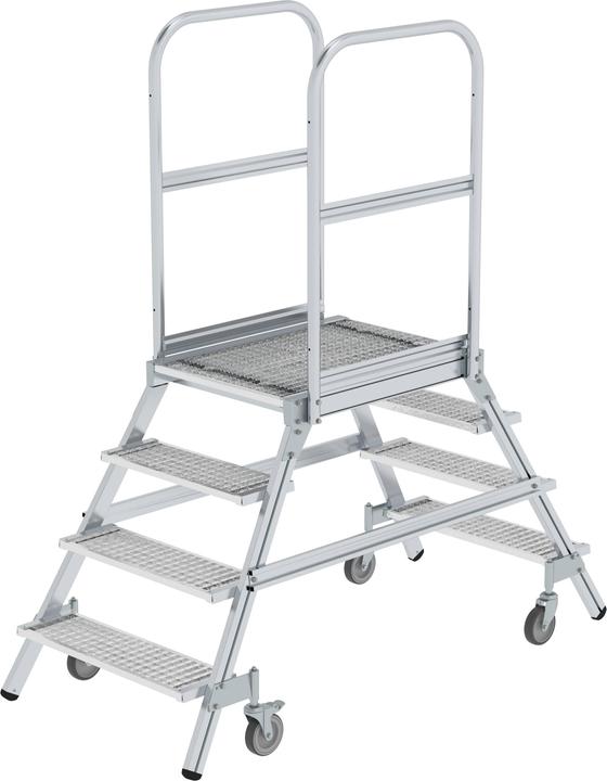 Produktbild Munk Podesttreppe beidseitig begehbar mit Federrollen Stahl Gitterrost 4 Stufen (Plattformleiter, 179 cm)