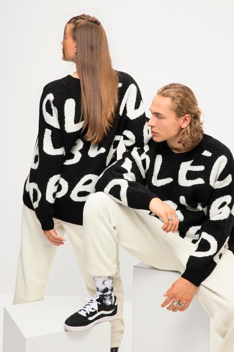 Image du produit Studio Untold Pull# oversize en maille jacquard à col rond et manches longues, unisexe (S)