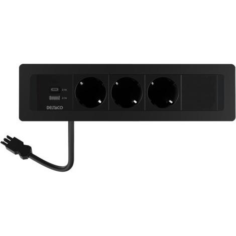 Deltaco, Steckdosenleiste, upotettava virtapaneeli, 3 pistoras., A+C USB-laturi, GST18, ketjutus (3 x)