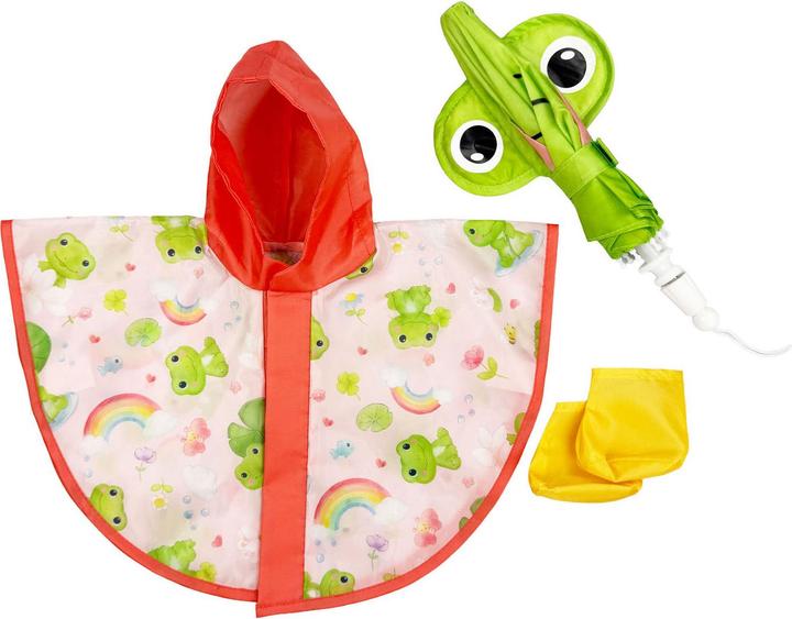 Produktbild Heless Regenanzug für Puppen mit Regenmantel, Regenschirm und Stiefeln – Grösse 28–35 cm