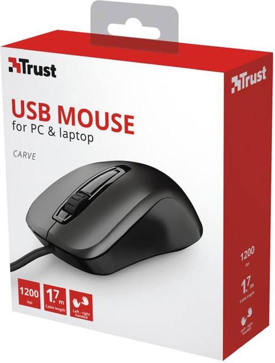Actual product image Trust Carve Mouse USB Type-A Optical 1200 DPI Ambidextrous (Cable)