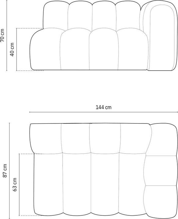 Actual product image Micadoni Velvet Right Modular Sofa, "Lupine", 2 Seats, 145x95x70Made in Europe (2 person sofa)