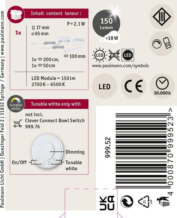 Produktbild Paulmann Clever Connect Disc (175 lm)