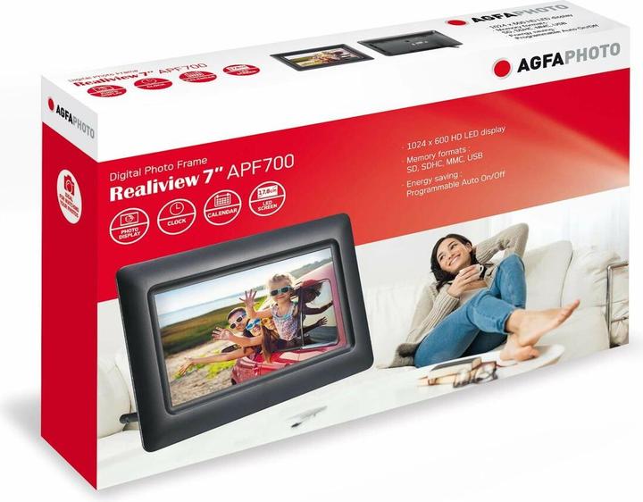 Actual product image AGFAPHOTO Digital Photo Frame Agfa Digital Photo Frame 7 "" 7 HD LED + Calendar Clock - Black (7", 1024 x 600 pixels)
