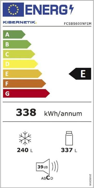 Energie-Label Kibernetik Food Center FCSBS600NFEM mit Eiswürfelspender schwarz (E) (577 l)