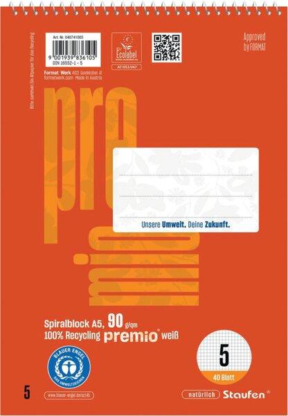 Immagine prodotto Staufen Blocco note a spirale Premio, rilegatura a spirale, 90 g/m², A5,5mm a scacchiera, LIN5, 40 fogli (A5, Quadretti, Copertina morbida)