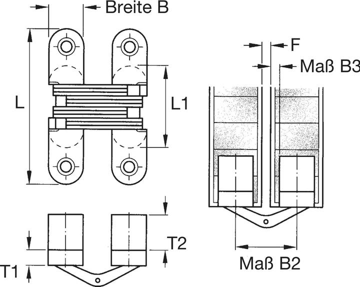 Produktbild Soss Einlass-Scharnier, 43x10 mm, ÖW 180°, Zamak vernickelt