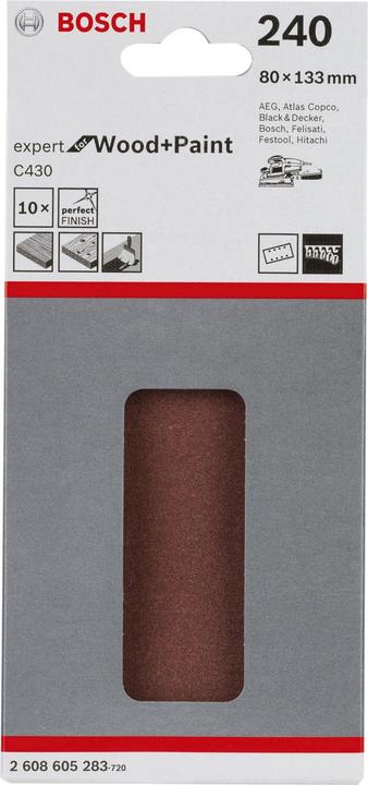 Produktbild Bosch Professional Zubehör Schleifblatt C430, 80 x 133 mm, 240, 8 Löcher, Klett, 10er-Pack (240)