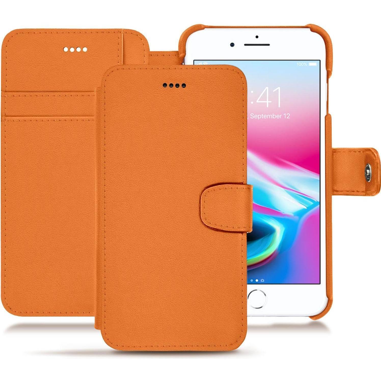 Noreve Lederschutzhülle Wallet (Apple iPhone 8 Plus), Smartphone Hülle, Orange