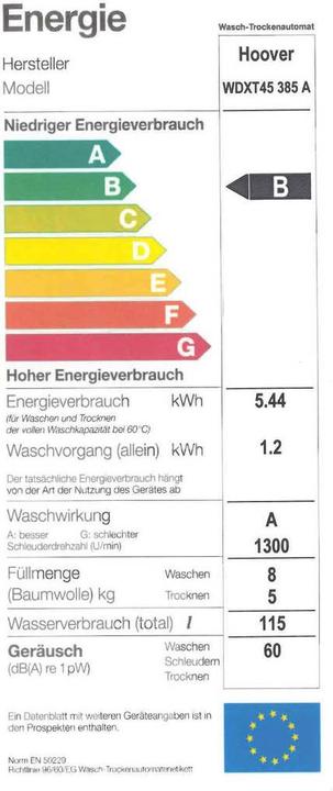 Energie-Label Hoover Wdxt45 385a-S