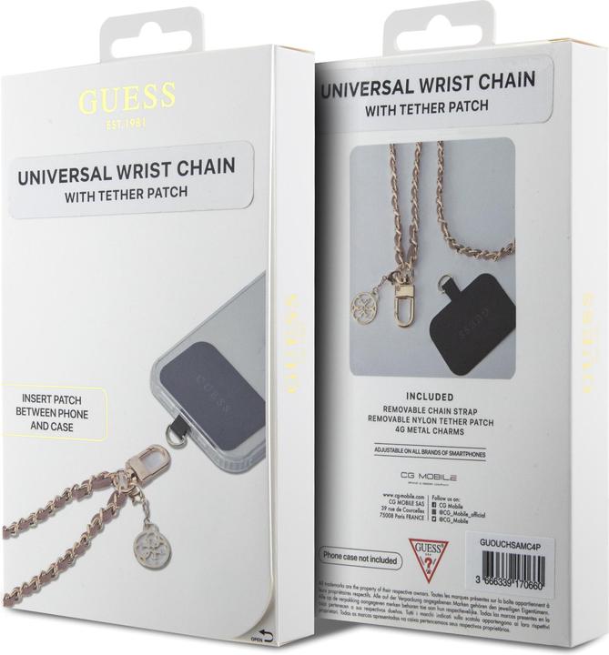 Actual product image Guess GUOUCHSAMC4P Universal Hand Strap różowy/pink Saffiano Chain 4G Charm