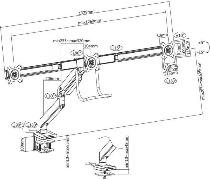 Produktbild White Shark GMS-3203 RHAMSES-III / 3 Monitors (Tisch, 27", 6 kg)