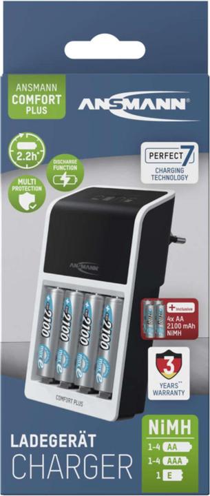 Actual product image Ansmann 1001-0094 Comfort Plus quick charger for NiMH batteries, AA or AAA (1 pcs., AA, AAA, 2100 mAh, Battery + charger)
