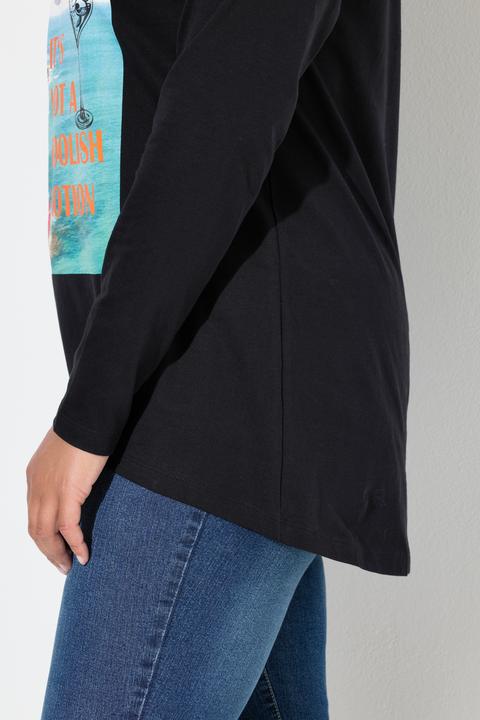 Image du produit Angel of Style T-shirt manches longues, motif Holiday et inscription, coupe évasée (42)