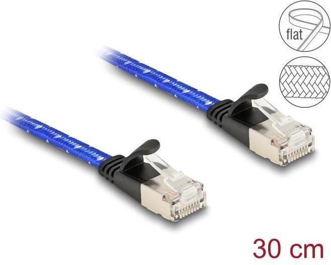 Produktbild Delock RJ45 Flachband Netzwerkkabel mit Geflechtmantel Cat.6 (U/FTP, CAT6a, 0.30 m)