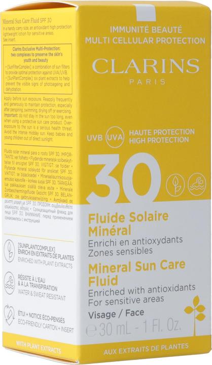 Image du produit Clarins Sun - Fluide Solaire Minéral Visage SPF30 (Crème solaire visage, SPF 30, 30 ml, 62 g)