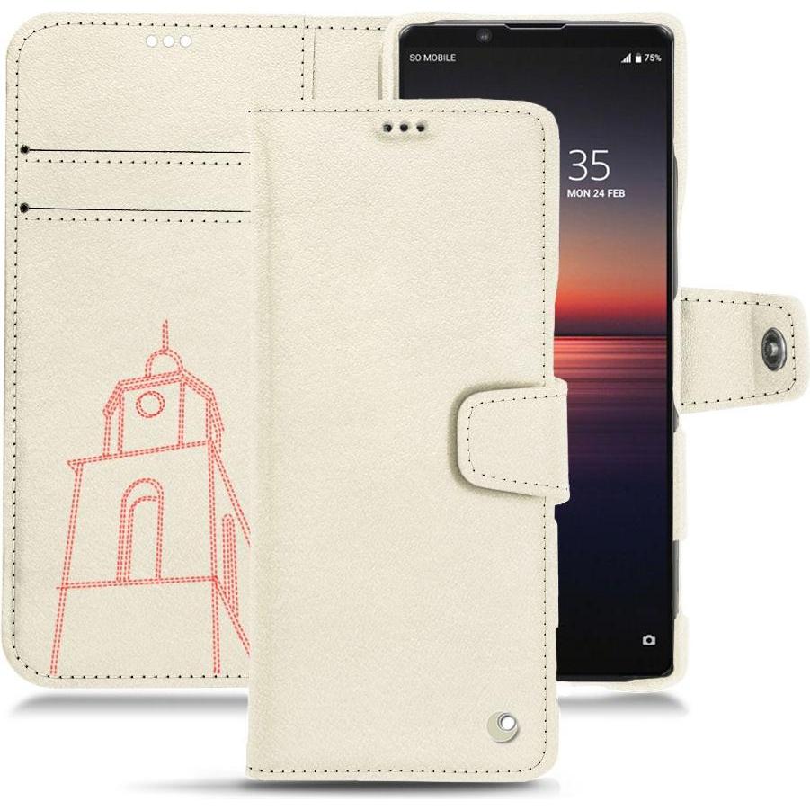Noreve Lederschutzhülle Wallet (Sony Xperia 1 II), Smartphone Hülle, Weiss