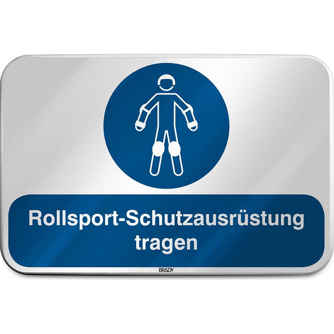 Brady M/M049/DE380/RLFBD-600X400-1, ISO Sicherheitsschild - Rollsport-Schutzausrüstung tragen, Alu (305926)