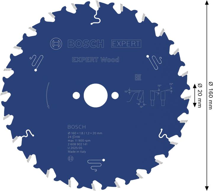 Produktbild Bosch Professional Zubehör EXPERT Wood Kreissägeblatt, 160x20 mm, T24
