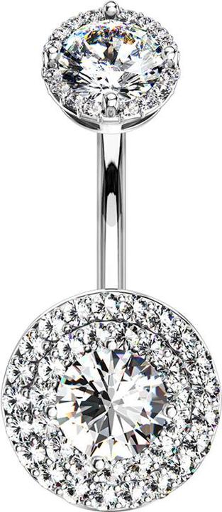 Immagine prodotto Star Piercing Scudo con pavé di cristallo doppio in argento con filo interno Banana (Ottone, Acciaio chirurgico 316L)